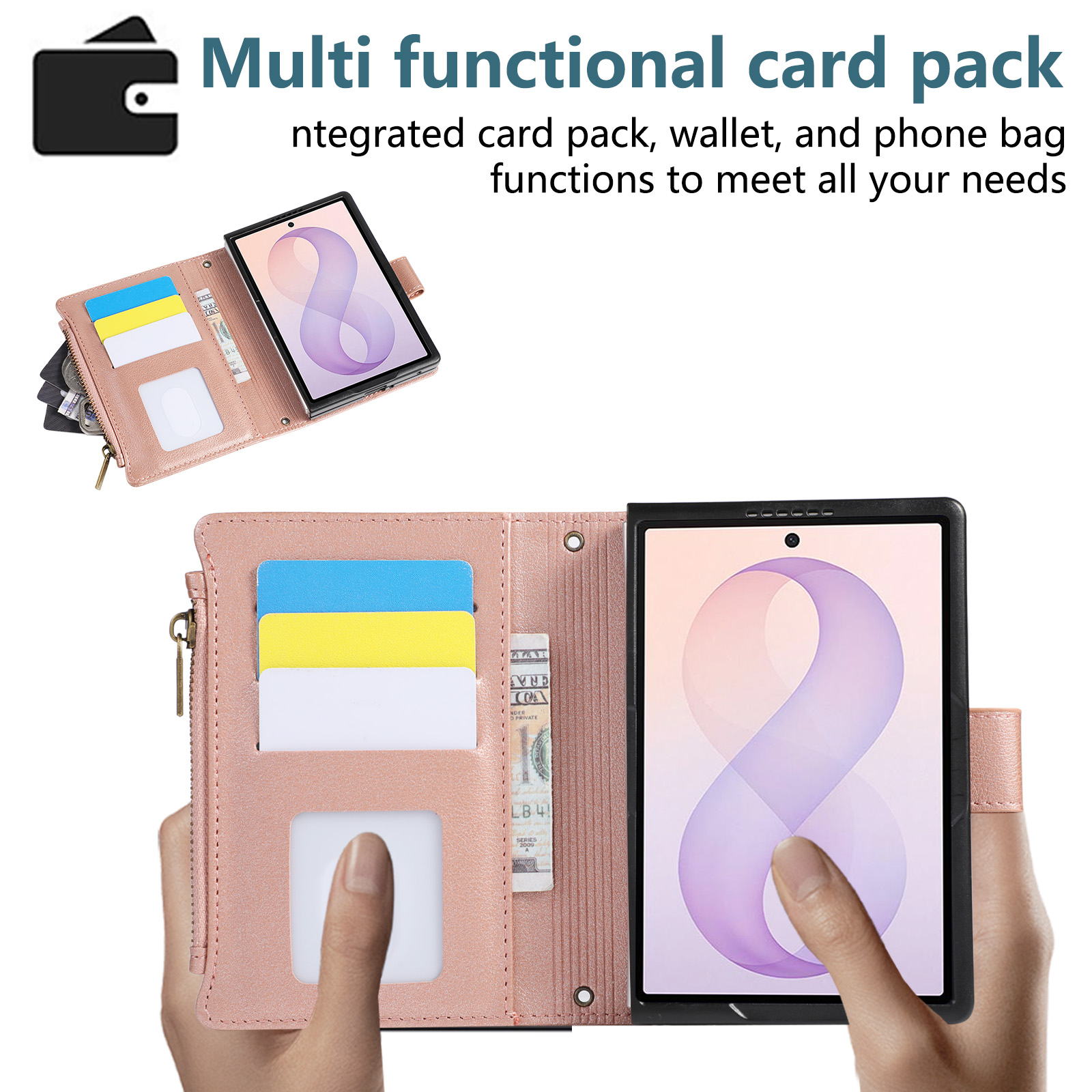 Funda de teléfono con correa c - Leather Wallet Card Holder Phone Cover reseña y precio
