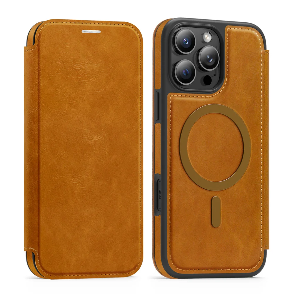 Funda de cuero con tapa magnét - Leather Wallet Card Holder Phone Cover reseña y precio